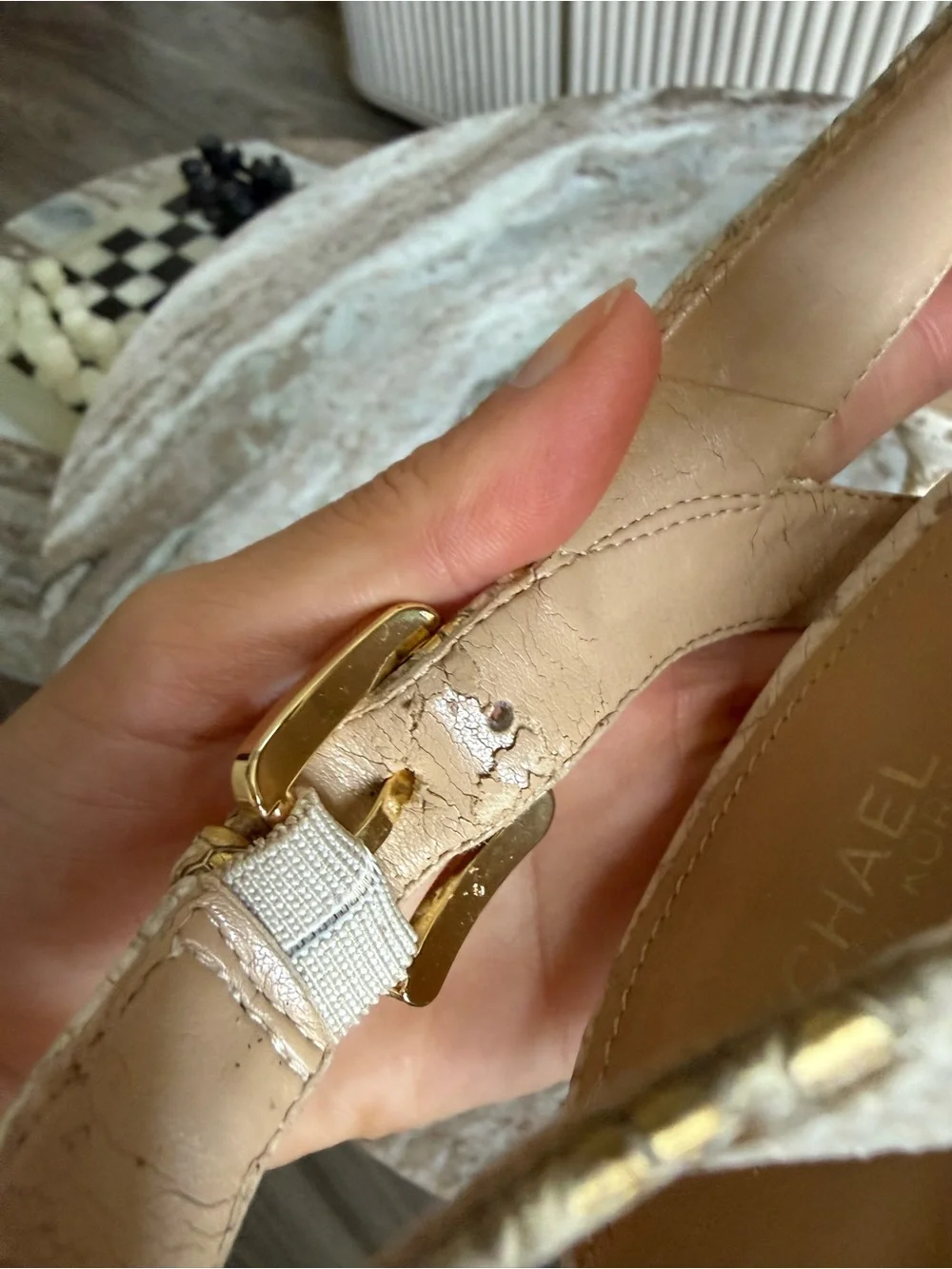 Michael Kors Becky Metallic Snakeskin Slingback Heels Gold Sandals 7.5